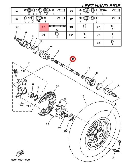 hřídel  předního kola 3B4-2518E-00 Yamaha YFM700 Grizzly 07/08
